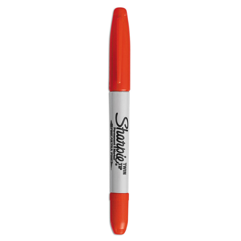 Sharpie Twin-Tip Permanent Marker, Extra-Fine/Fine Bullet Tips, Red, Dozen