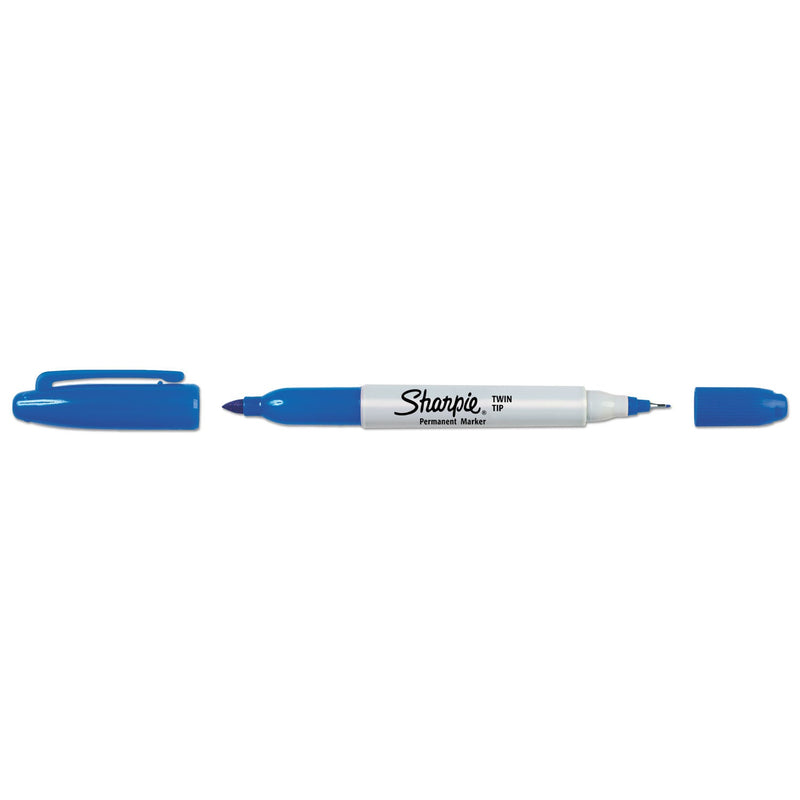 Sharpie Twin-Tip Permanent Marker, Extra-Fine/Fine Bullet Tips, Blue, Dozen