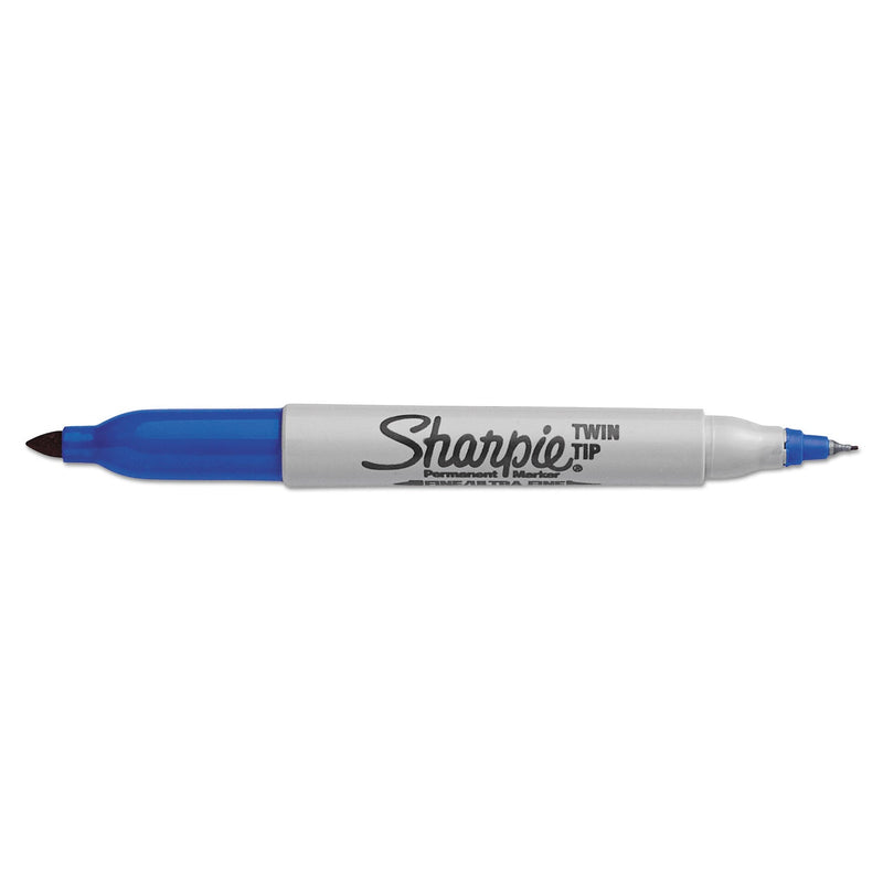 Sharpie Twin-Tip Permanent Marker, Extra-Fine/Fine Bullet Tips, Blue, Dozen