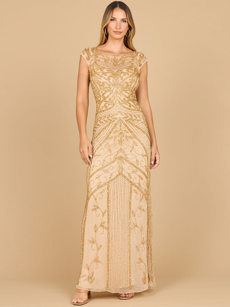 Lara 28876 - Beaded Cap Sleeve Sheath Gown