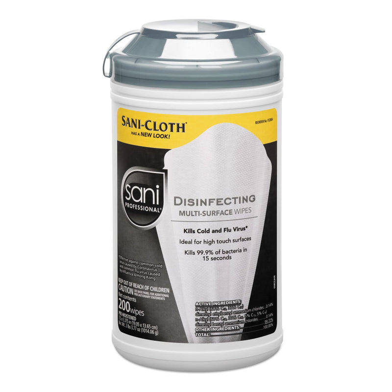 Sani Professional Disinfecting Multi-Surface Wipes, 7.5 x 5.38, 200/Canister