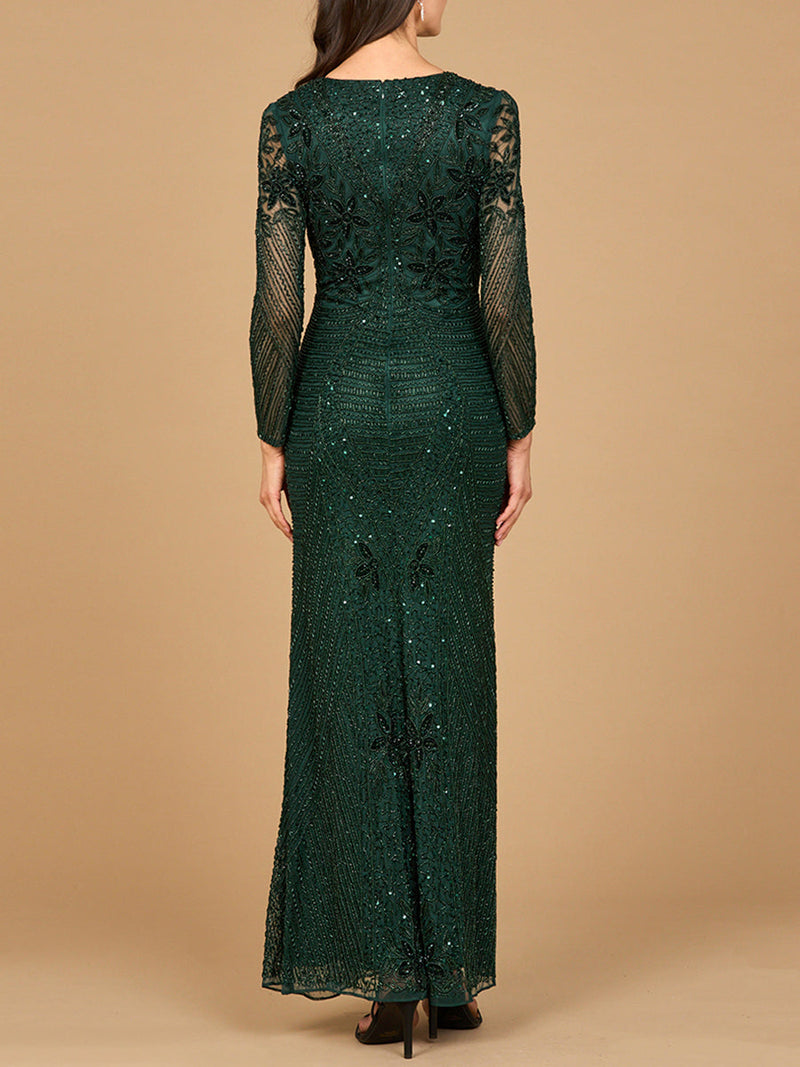 Long Sleeve Beaded Gown