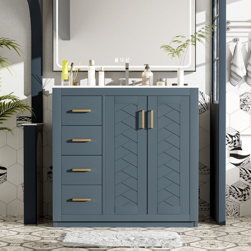 Bathroom Vanity With Sink Combo, Storage Cabinet, Freestanding Set With 3 Drawers & Soft Closing Doors