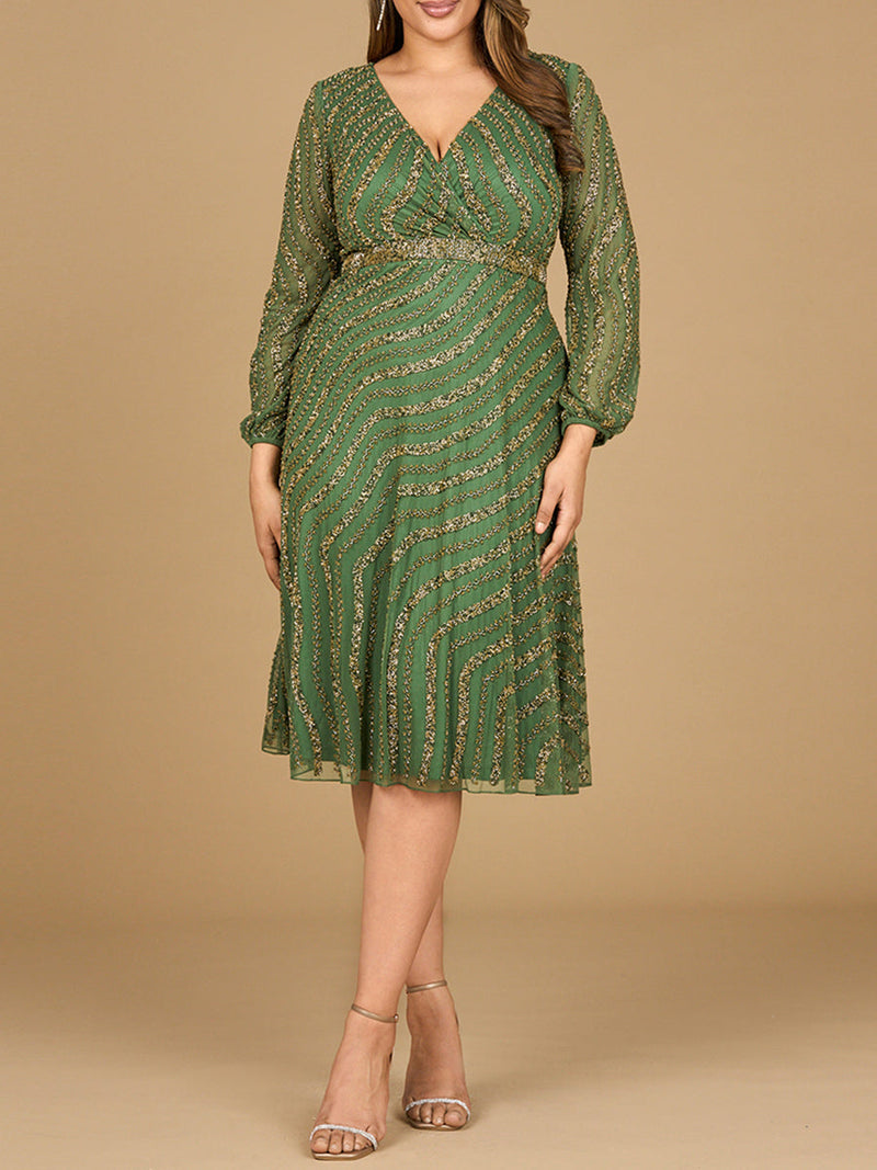 Beaded Midi Dress with Long Sleeves