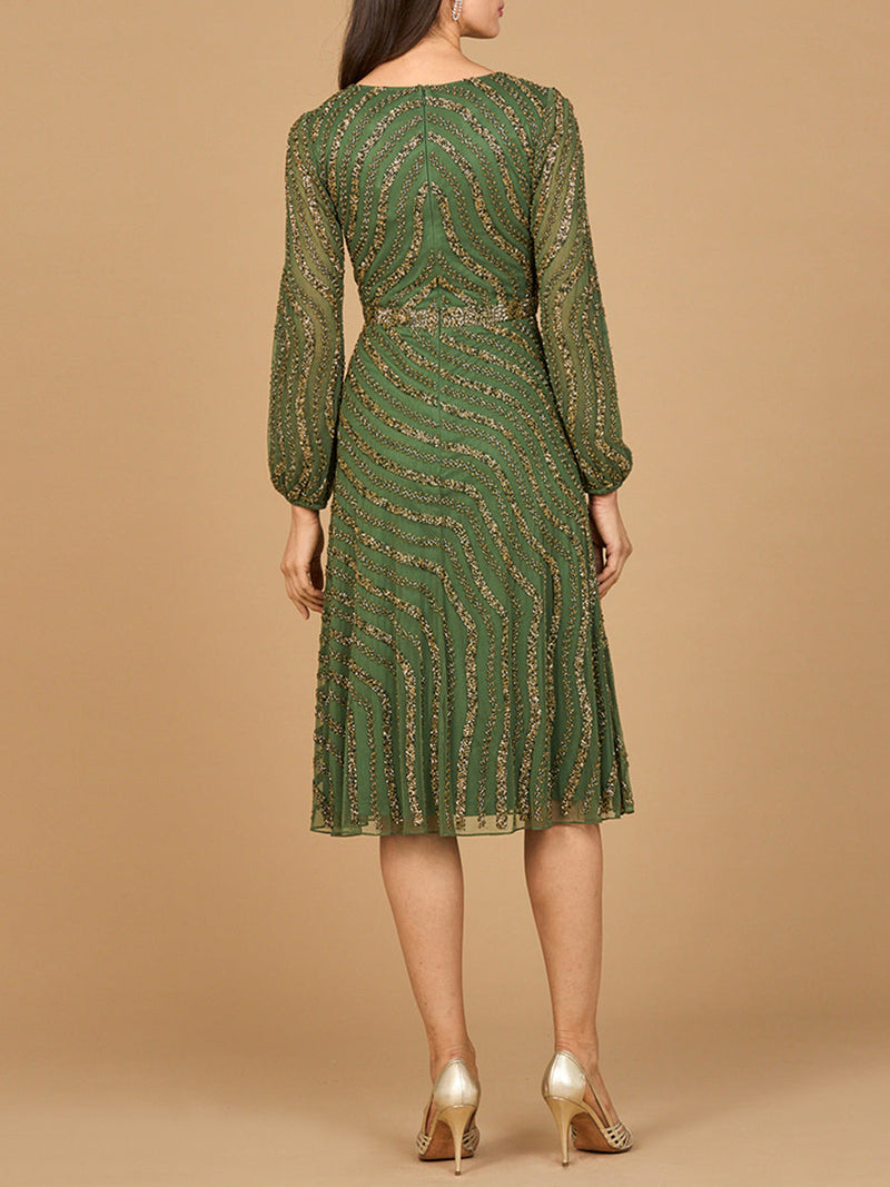 Beaded Midi Dress with Long Sleeves