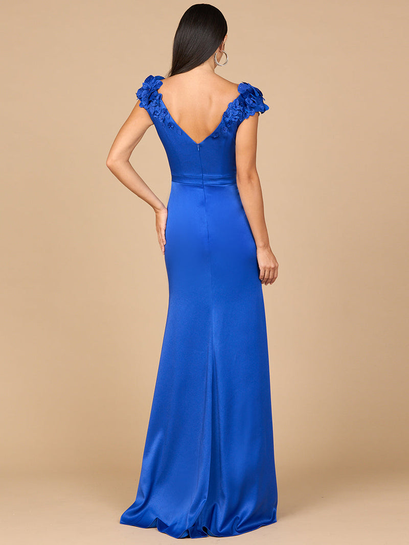 V-Neck, Satin Backed Crepe Gown