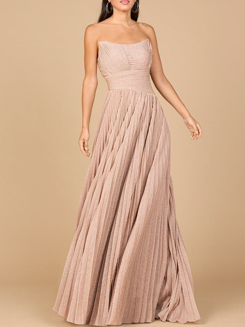 Flowing Pleated, Strapless Dress