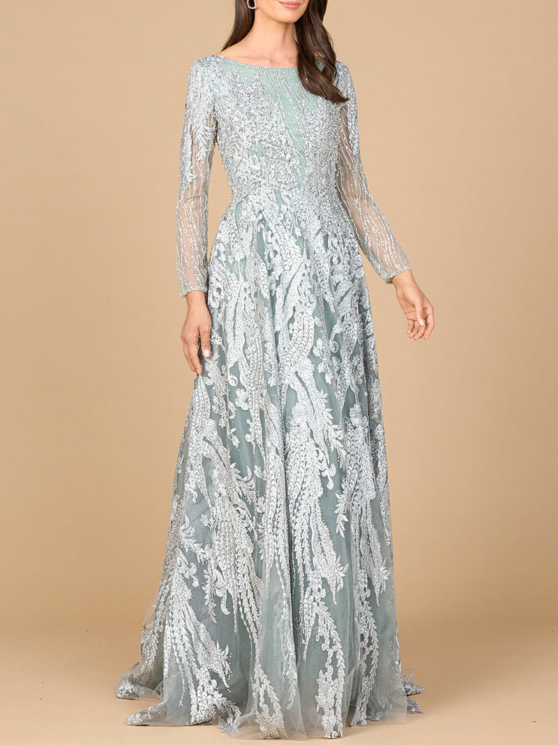 Long Sleeve, Modest Beaded Gown