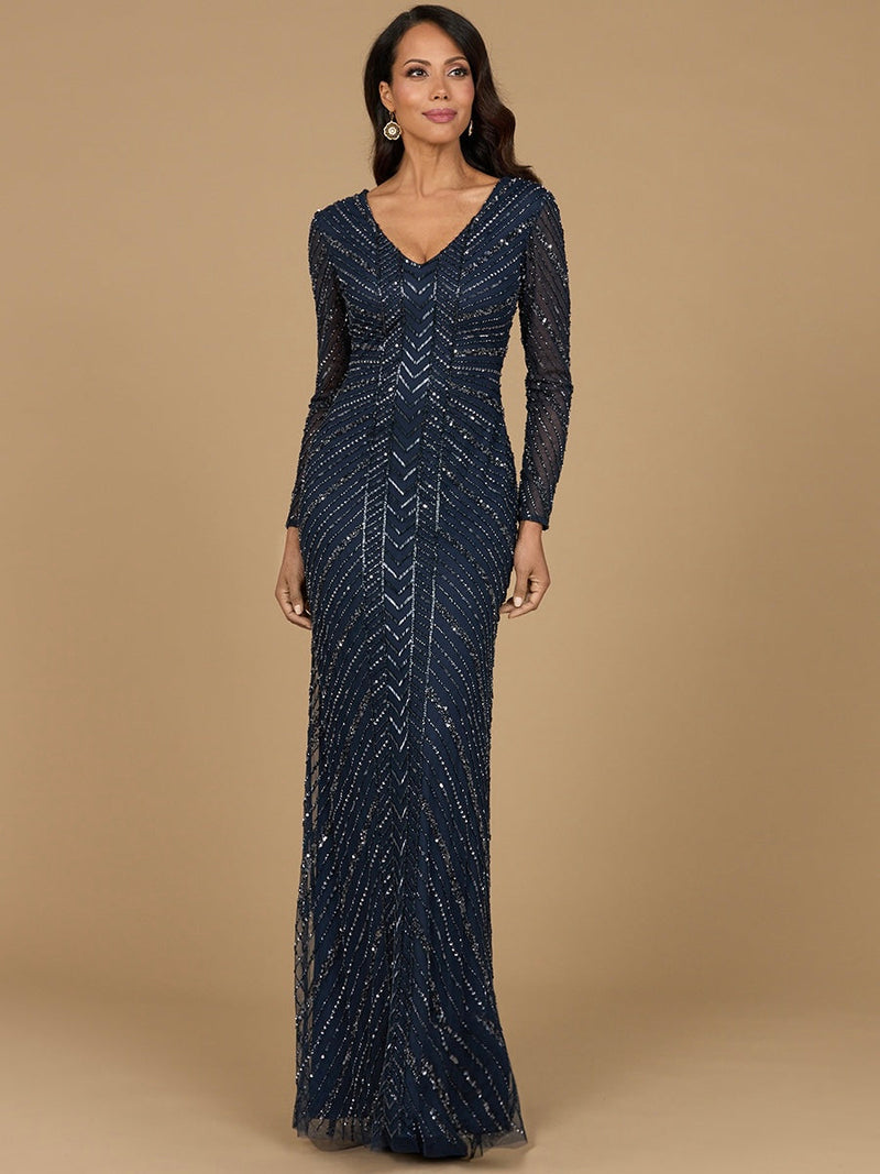 Long Sleeve Beaded Gown