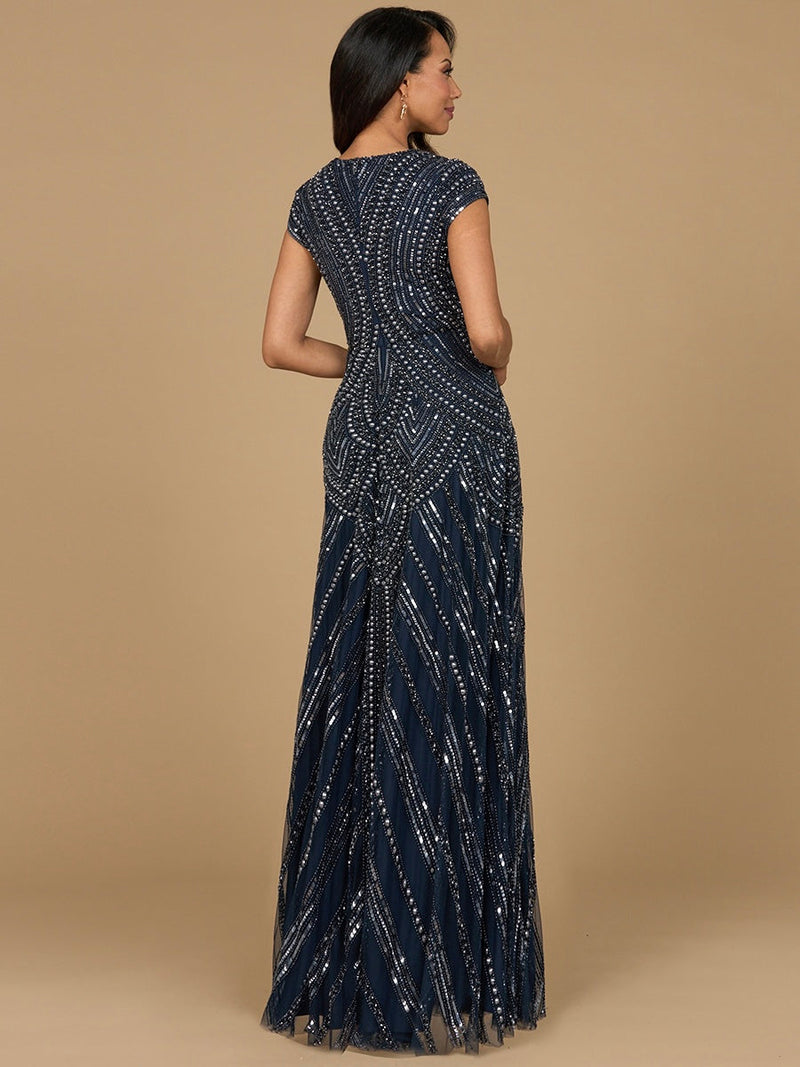 Cap Sleeve Beaded A-Line Gown