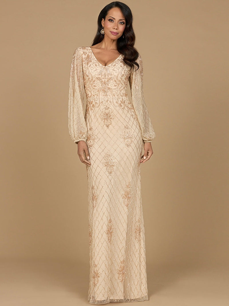 Long Sleeve Beaded Gown