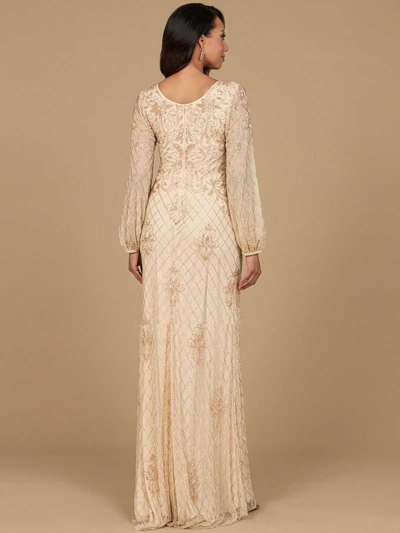 Long Sleeve Beaded Gown