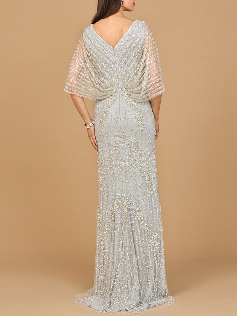 Cape Sleeve Mermaid Gown