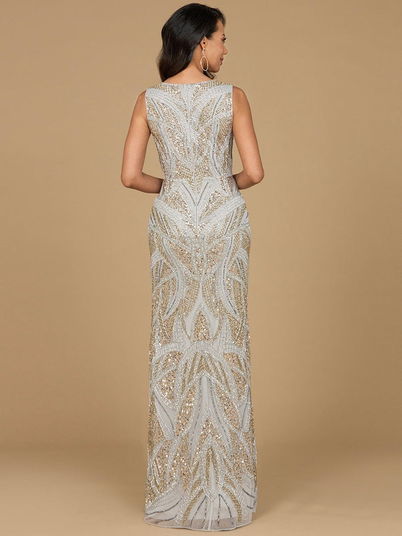 Beaded V-Neck Gown  - OUTLET