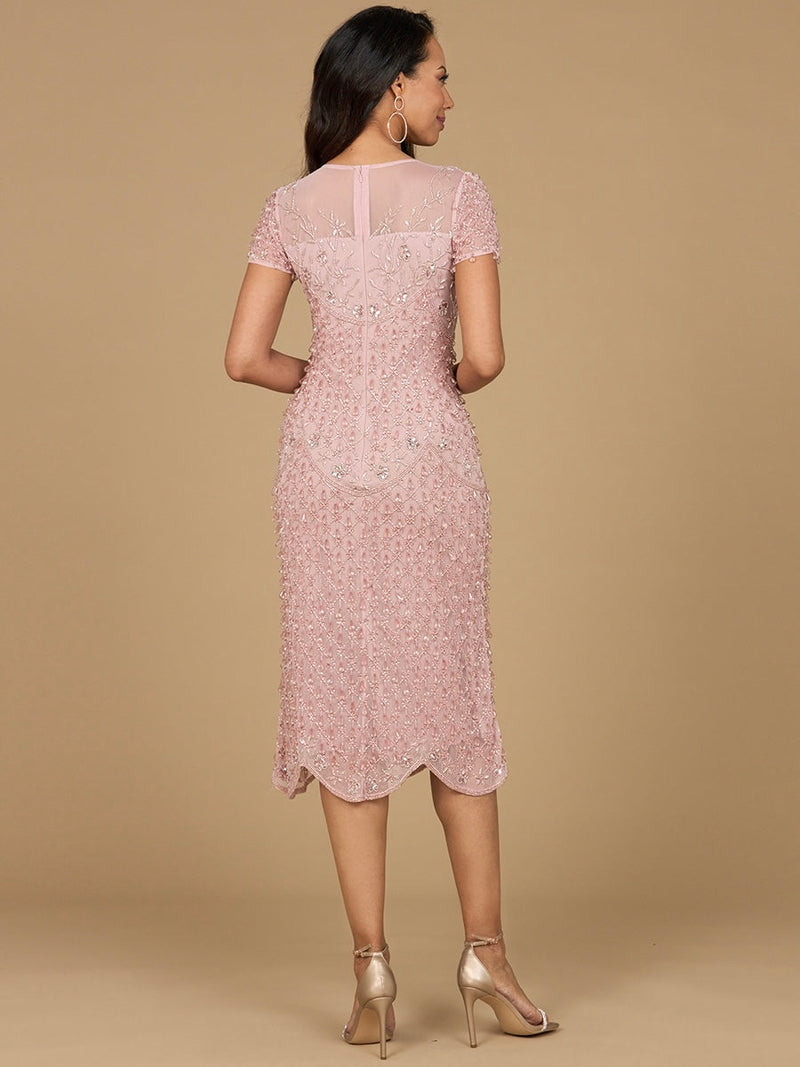 Beaded Midi Dress with Cap Sleeves