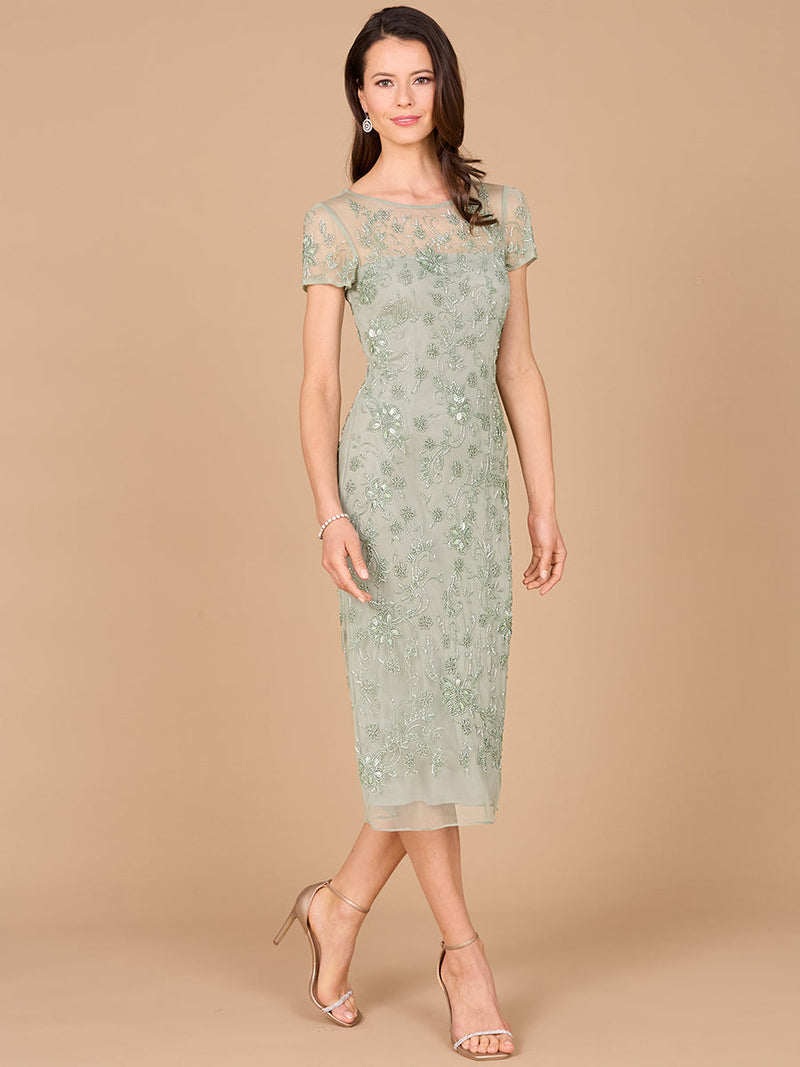 Beaded Midi Dress with Cap Sleeves