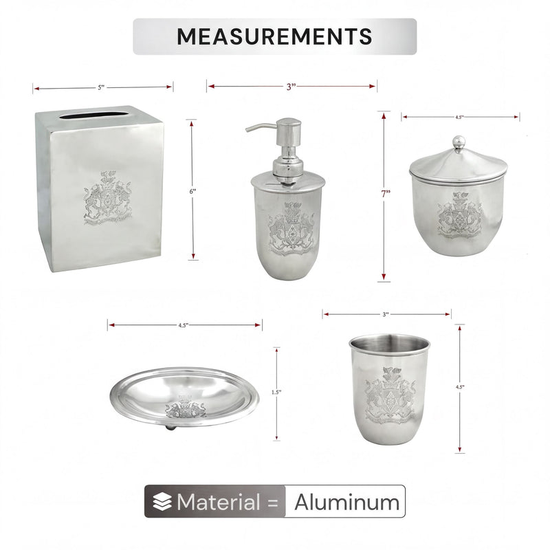 Bathroom Accessory Set - Elegant Silver Metal Bathroom Organizer Collection