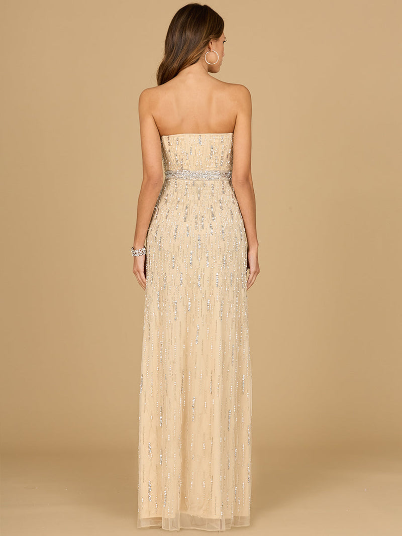 Strapless Beaded Gown with Slit  - OUTLET