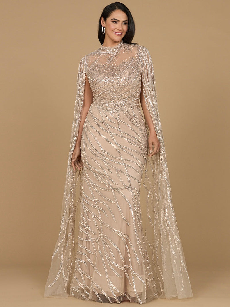 High Neck Gown with Long Cape Sleeves