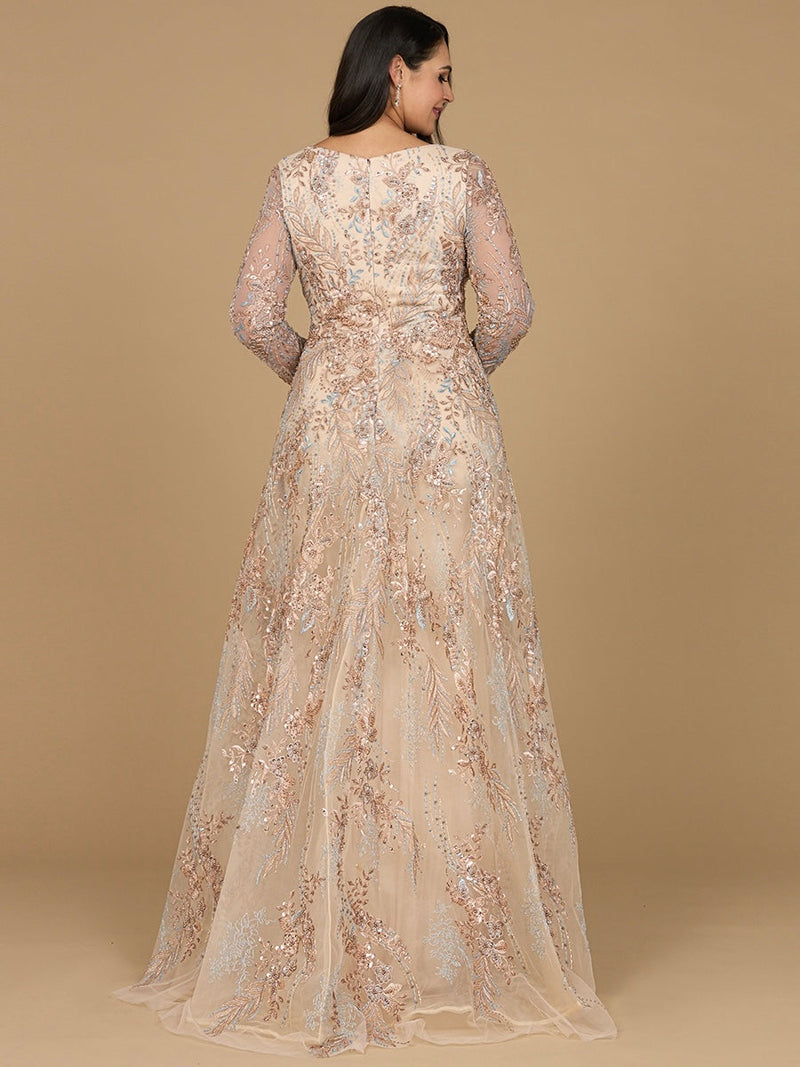 Lace Long Sleeve Gown with Overskirt