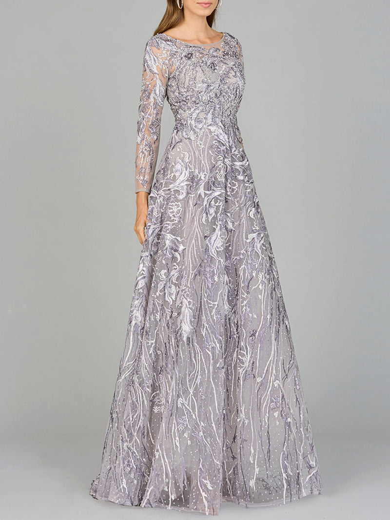 Long Sleeve Modest A-line Gown