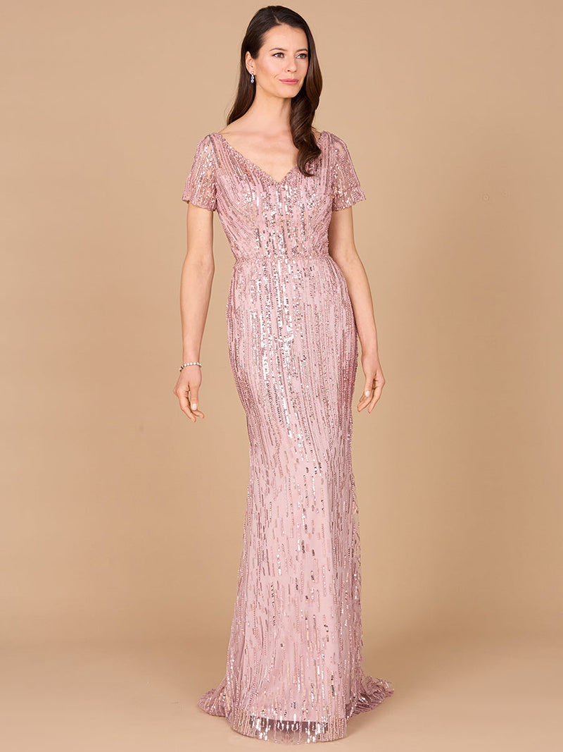 Short Sleeve, Beaded Mermaid Gown