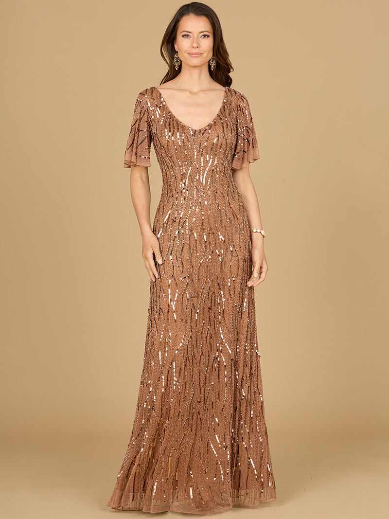 Beaded Gown With Cape Sleeves