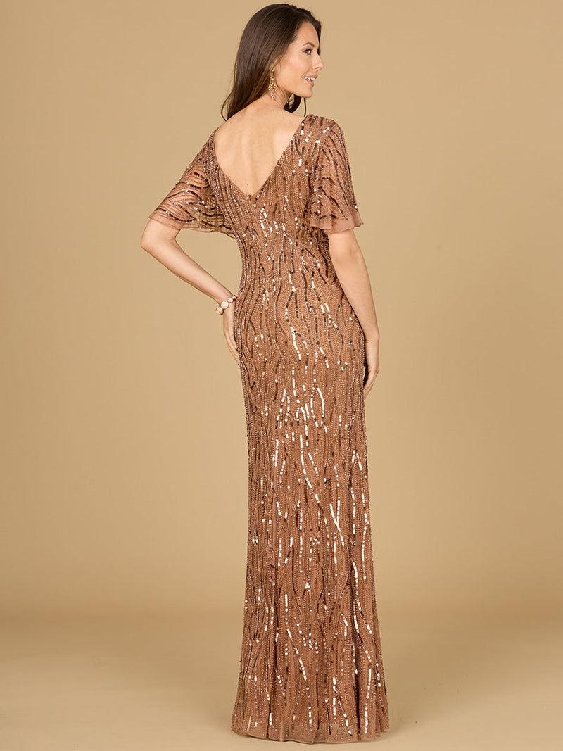 Beaded Gown With Cape Sleeves