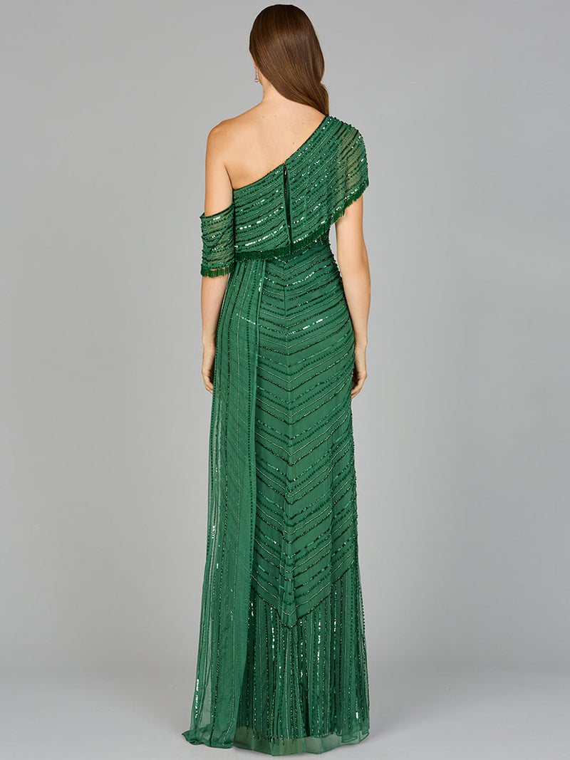 Off Shoulder Sheath Beaded Gown