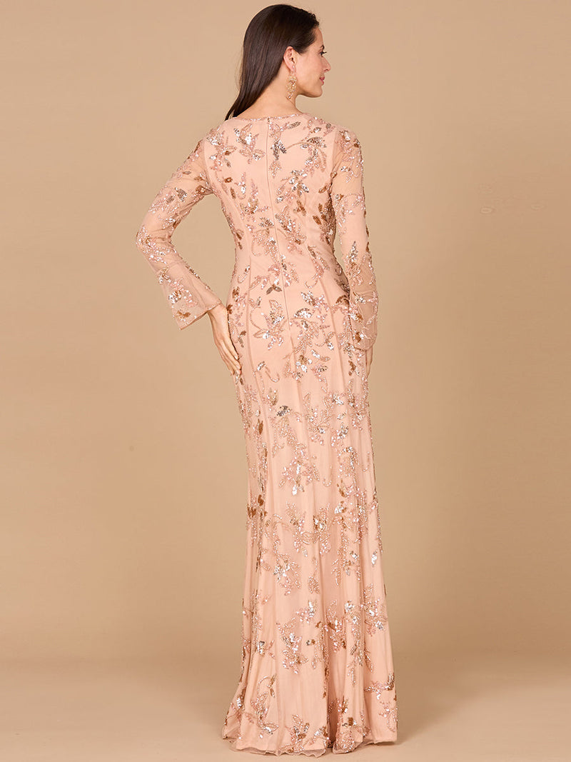 Beaded Dress with Sheer Long Sleeves
