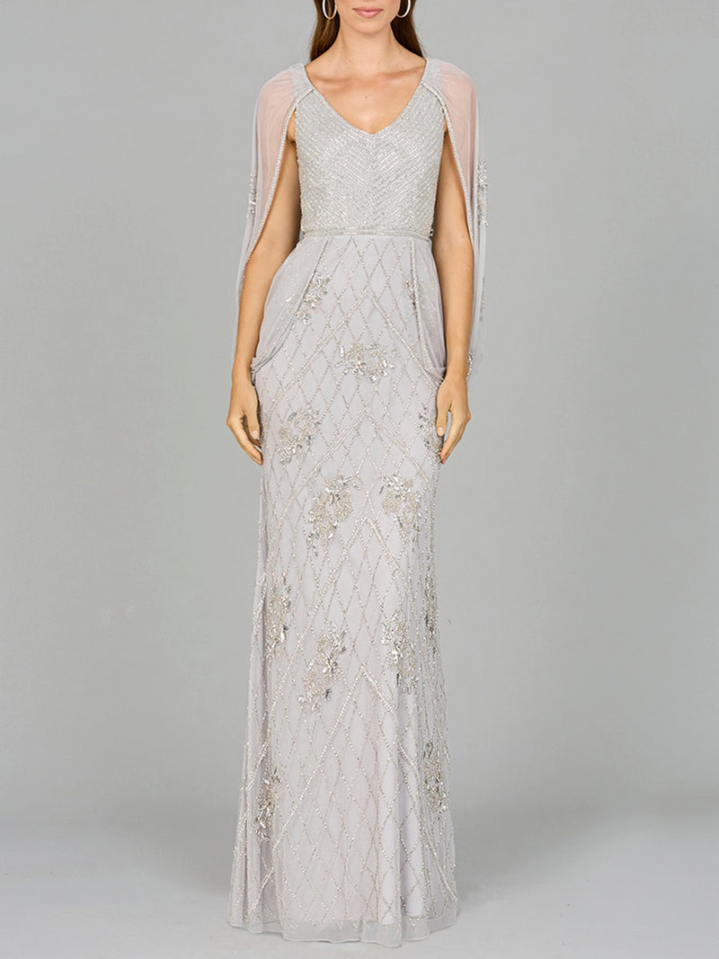 Beaded Cape Sleeve Dress