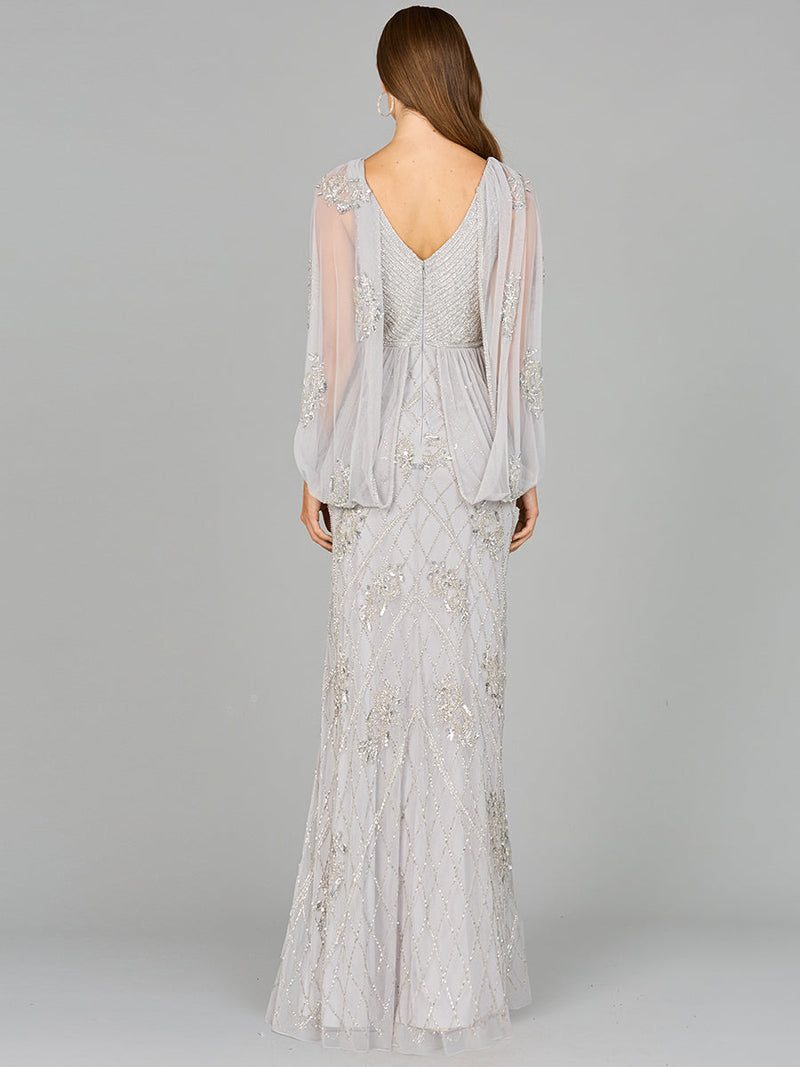 Beaded Cape Sleeve Dress