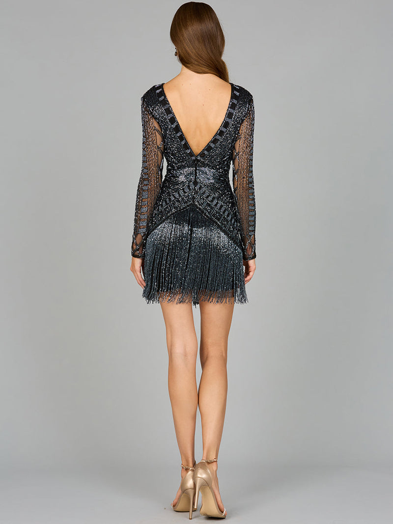 High Neck Cocktail Dress with Long Sleeves