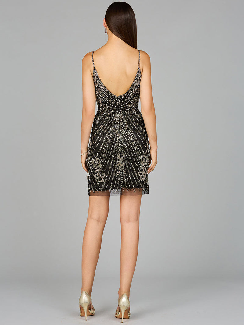 Embellished Cocktail Dress with V-Neckline
