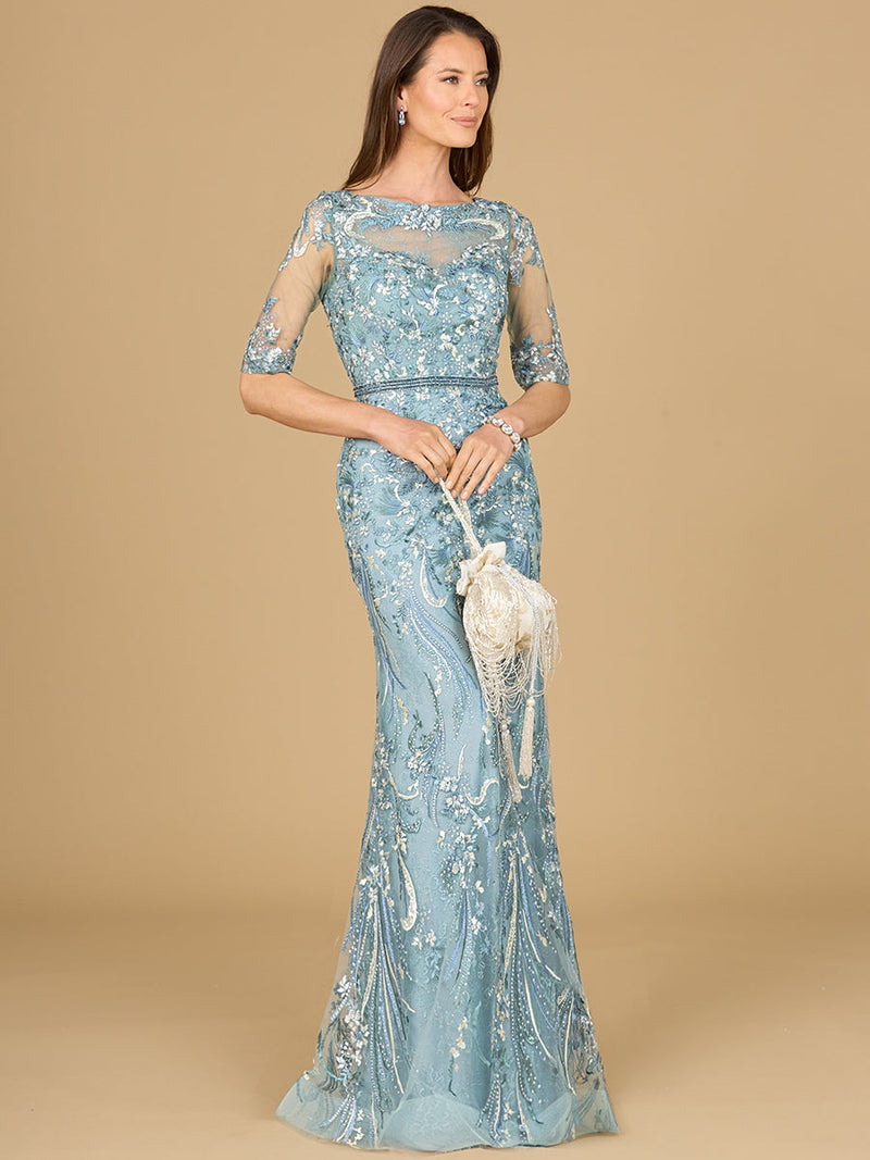 Short Sleeve Lace Fitted Gown