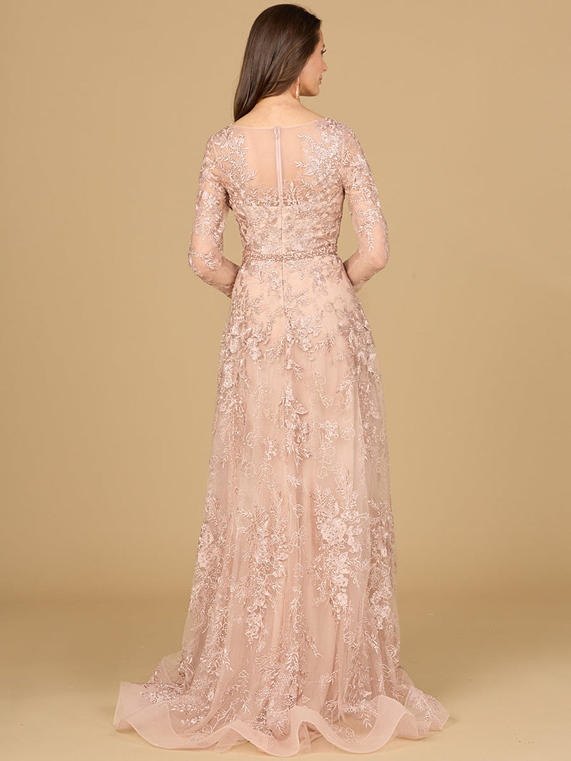 Long Sleeve V-Neck Lace Gown