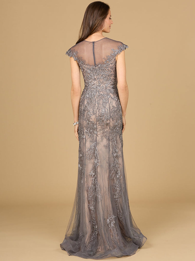 Sheath Lace Gown with Cap Sleeves