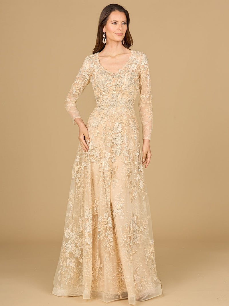 Lace Ballgown with Long Sleeves
