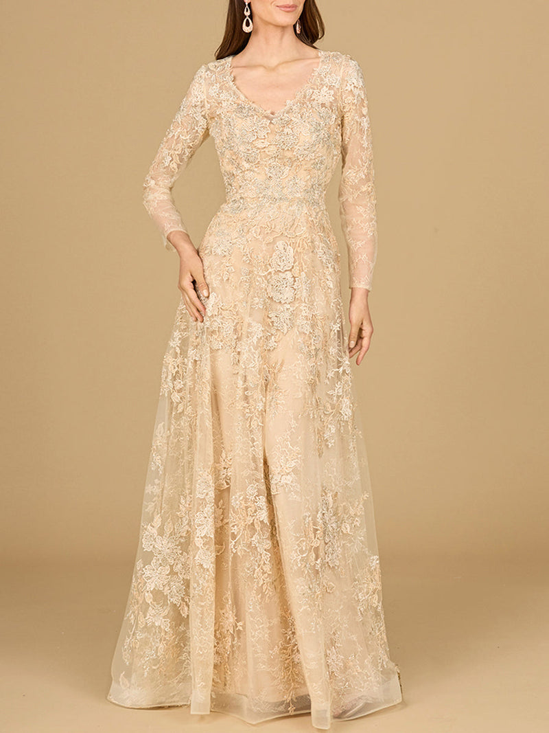 Lace Ballgown with Long Sleeves