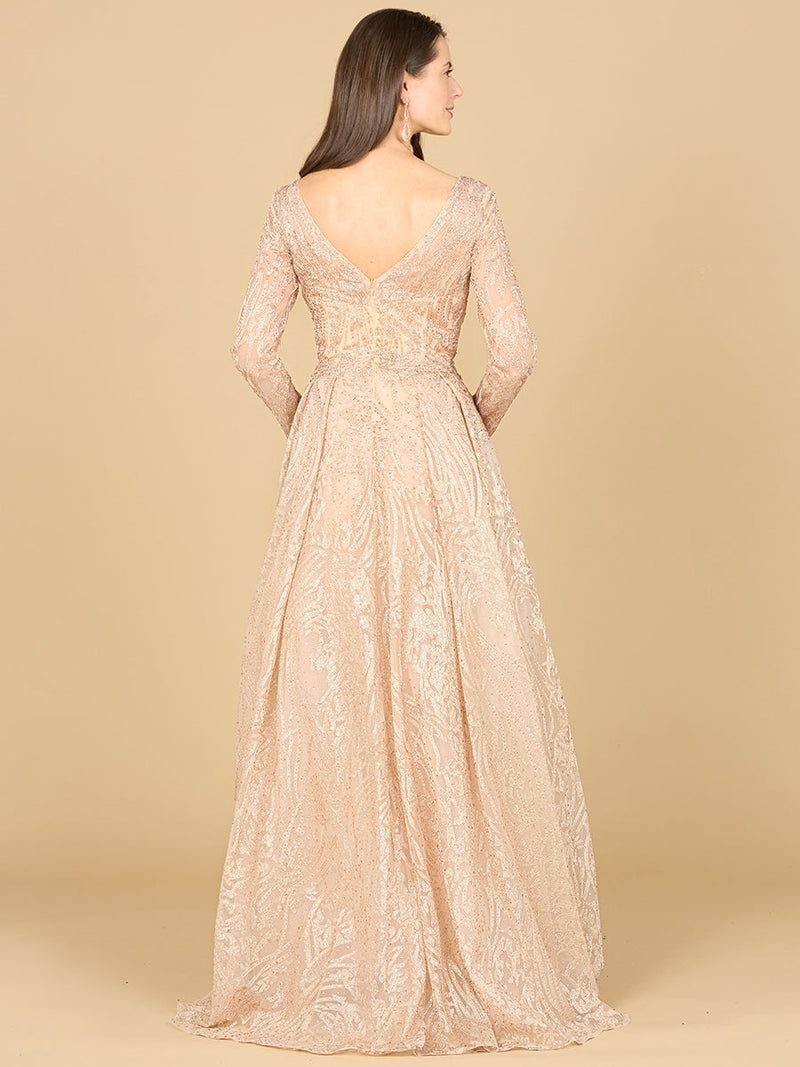 Long Sleeve, A-line Gown with a V-Neckline