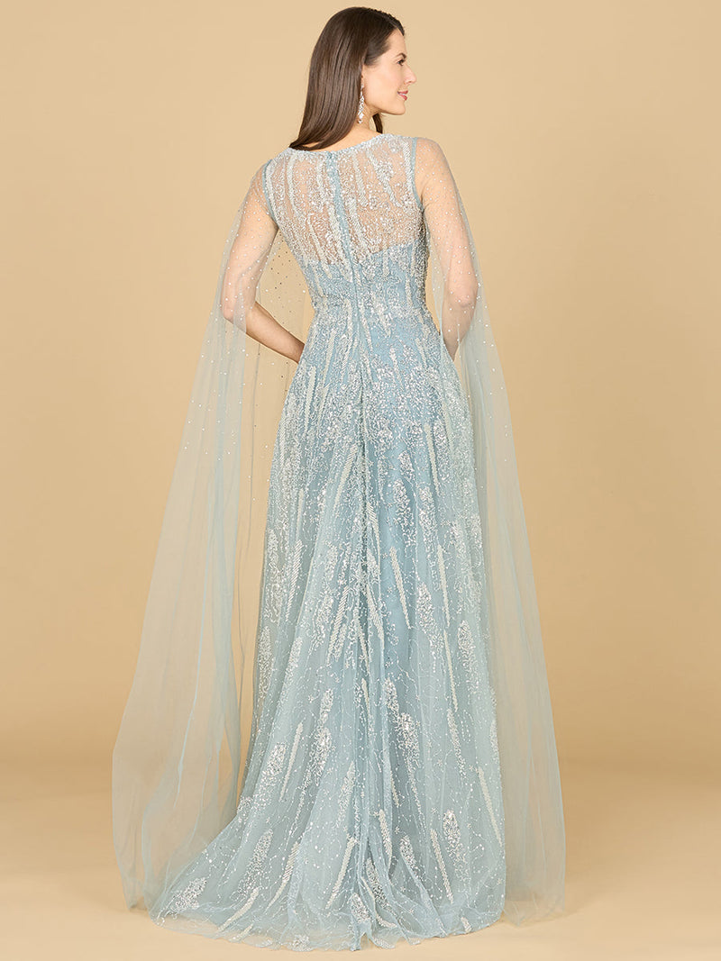 Lace Gown with Cape Sleeves and V-neckline