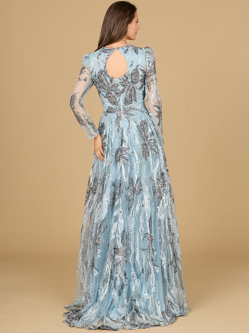 Long Sleeve V-Neck A-Line Gown