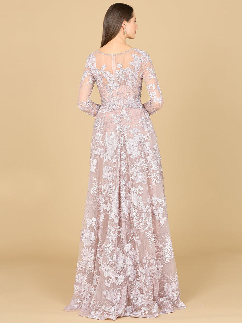 Long Sleeve, Illusion Neck Gown