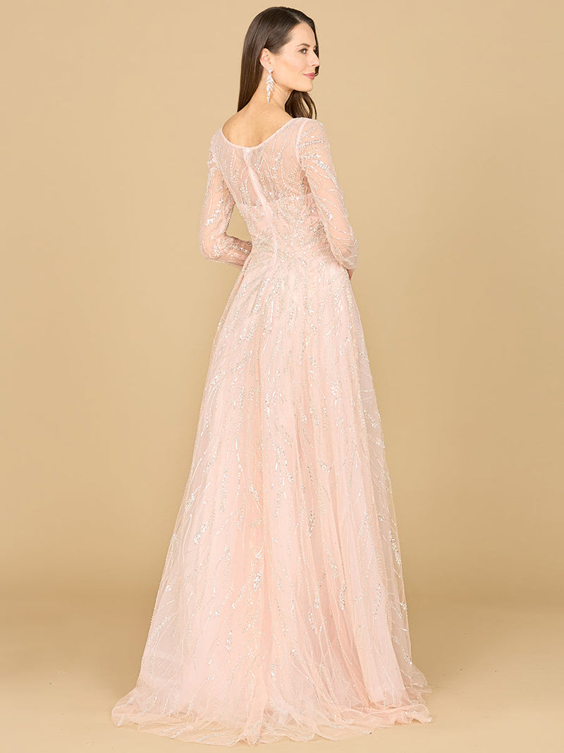 Long Sleeve Beaded Lace Gown