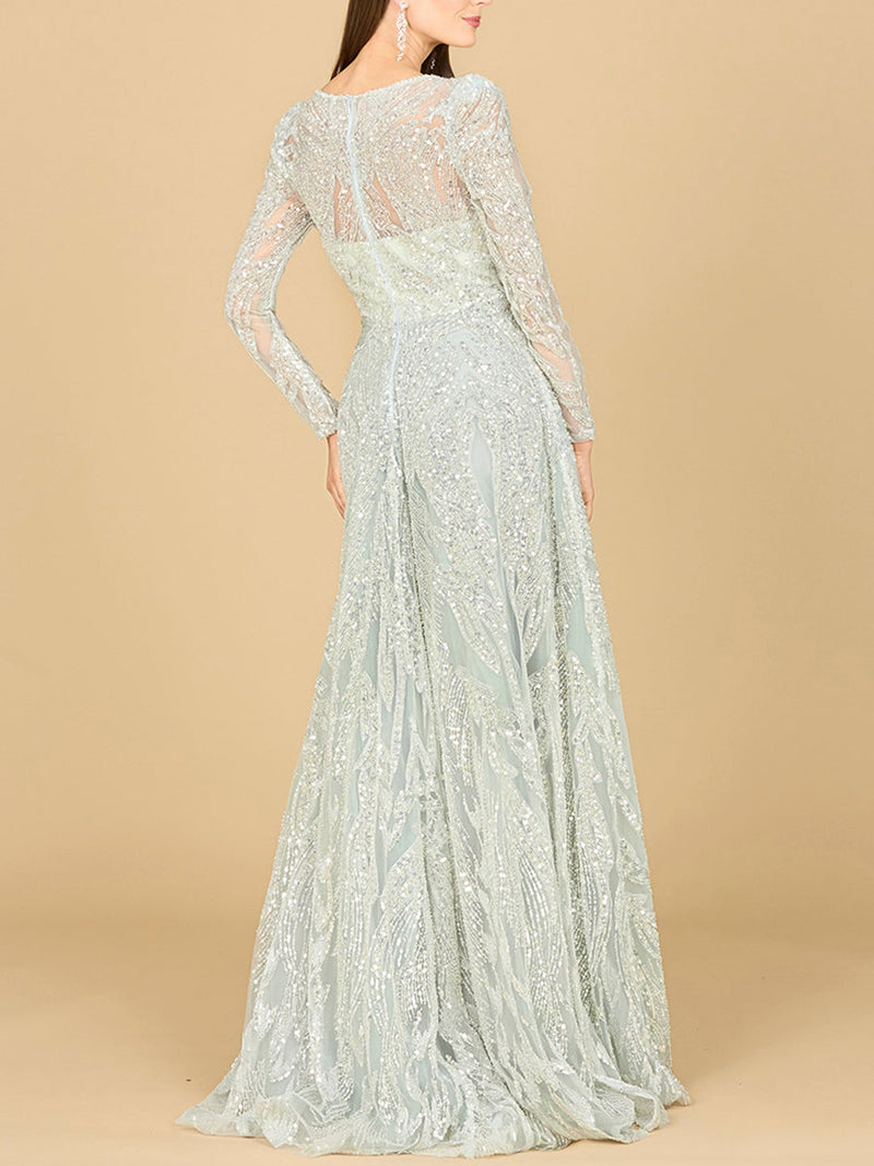Long Sleeve Beaded Lace Gown