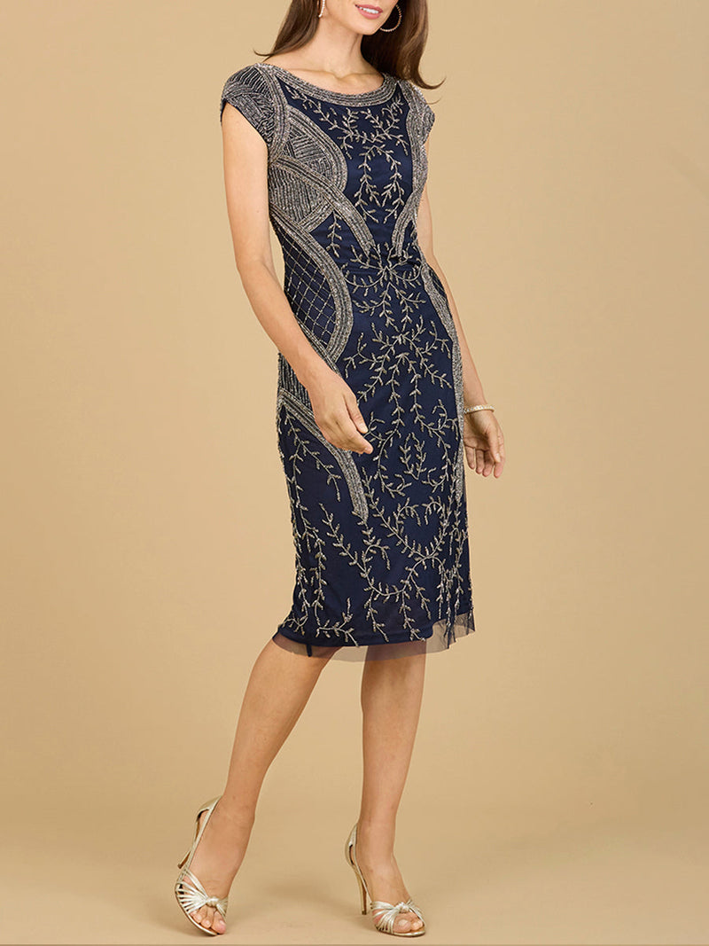 Cap Sleeve Midi Gown with High Neckline