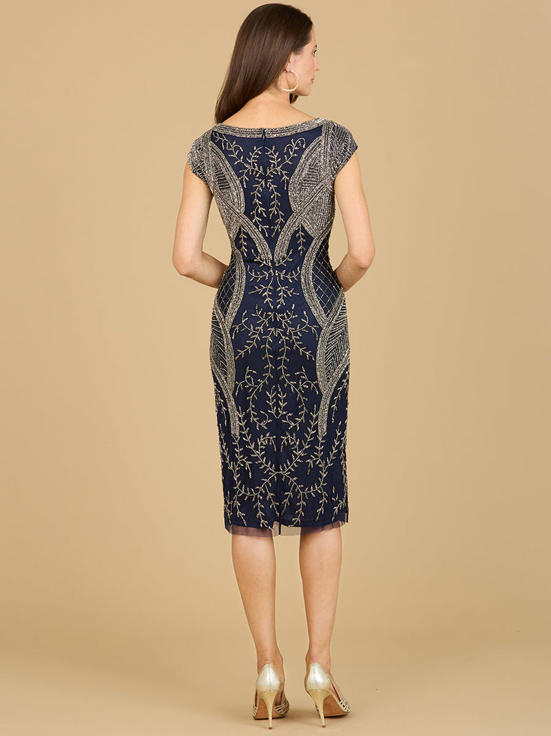 Cap Sleeve Midi Gown with High Neckline