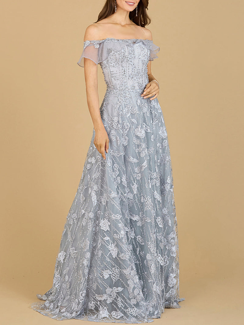 Flutter Off Shoulder Lace Gown