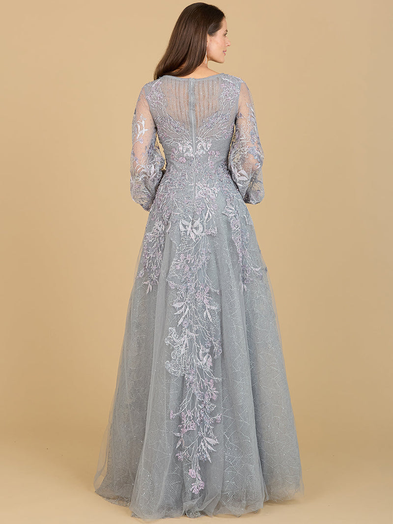 V Neckline Balloon Sleeve Gown