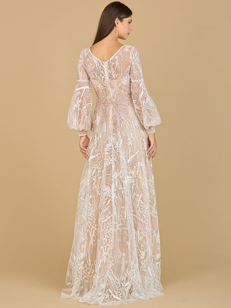 V Neckline Long Sleeve Gown